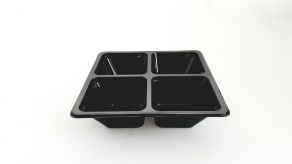 PET Square Tapas-tray 4-comp BLACK