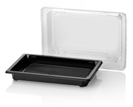 Sushi tray black 166x155+ lid TRP RPET combi