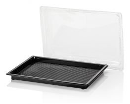 Sushi tray black 255x185+ Lid TRP RPET combi