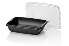 PP reusable meal tray black + trp lid 750cc