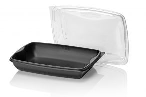 PP reusable meal tray black + trp lid 950cc