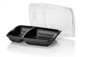 PP reusable meal tray 2-C black + trp lid 950cc