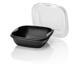 PP reusable meal tray black + trp lid 500cc