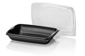 PP reusable meal tray black + trp lid 550cc