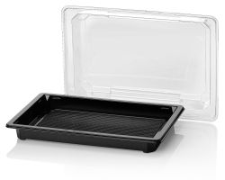 Sushi tray black 185x129+ lid TRP RPET combi