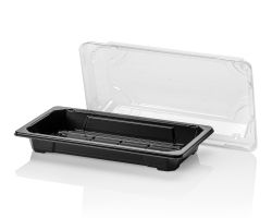 PS Sushi Tray black 166,5x92x30,5 + OPS lid TRP combi