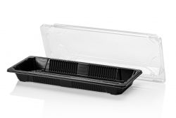 PS Sushi Tray black 222x92,5x22 + OPS lid TRP combi