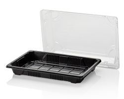 PS Sushi tray black 165x115x20 + OPS lid TRP combi