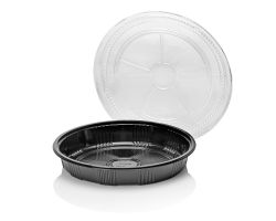 PS Sushi tray black 286x47 + OPS lid TRP combi