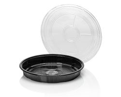 PS Sushi tray black 326x47 + OPS lid TRP combi